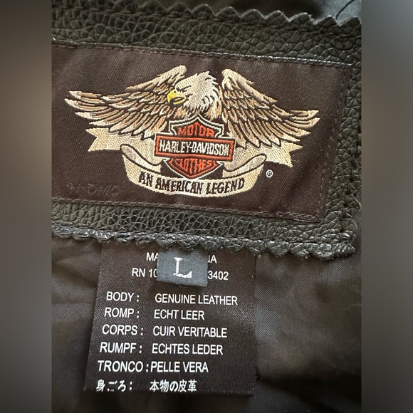 Harley Davidson Motorcycle Size Vest Large Black Genuine Leather Snap Front - Picture 13 of 15